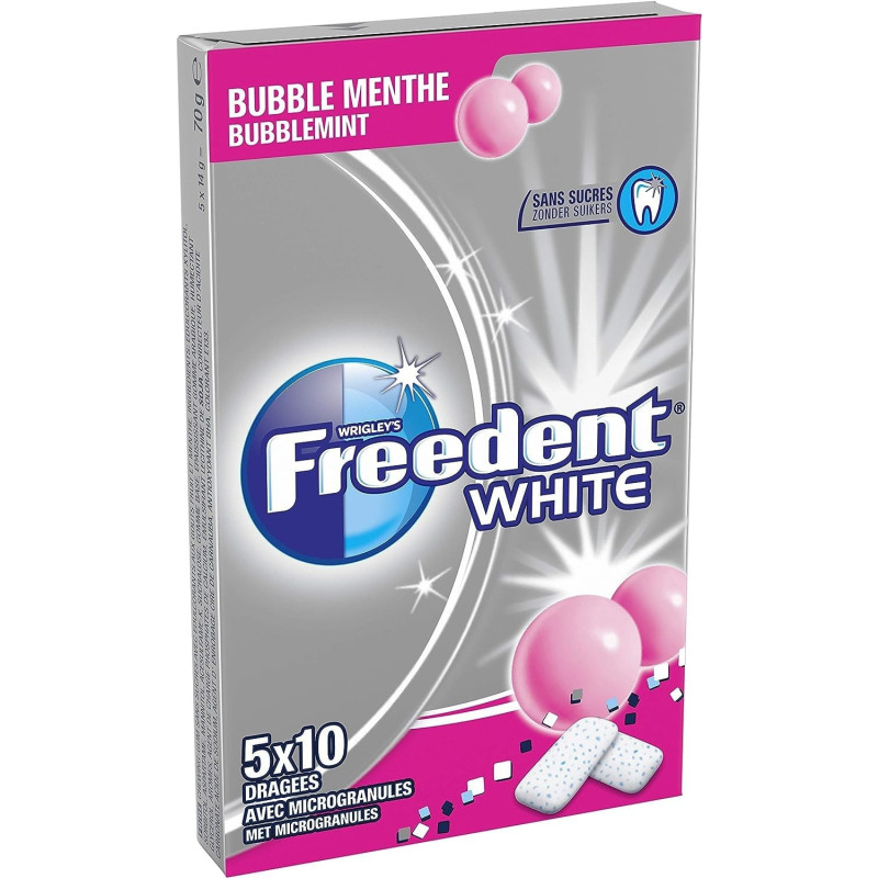 3 paquets Freedent white bubble menthe 5 etuis de 10 dragees - 70Gr