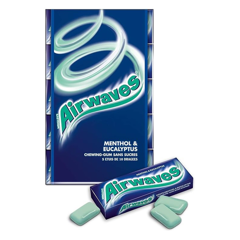 Airwaves - Menthol & Eucalyptus Chewing-Gums sans sucre Lot de 5 - 70g