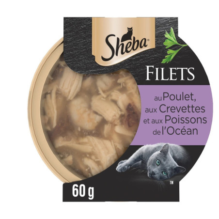 Pâtée pour chat Adulte Filets de poulet, de poissons de l'Océan & aux crevettes SHEBA