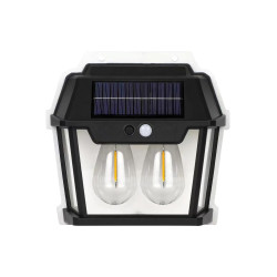 Lanterne Murale Solaire 2 ampoules + Détecteur de Mouvement Lumière Chaude Extérieure Noir