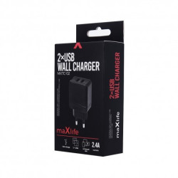 Chargeur 220V - 2X USB 5V 2,4A Charge rapide noir