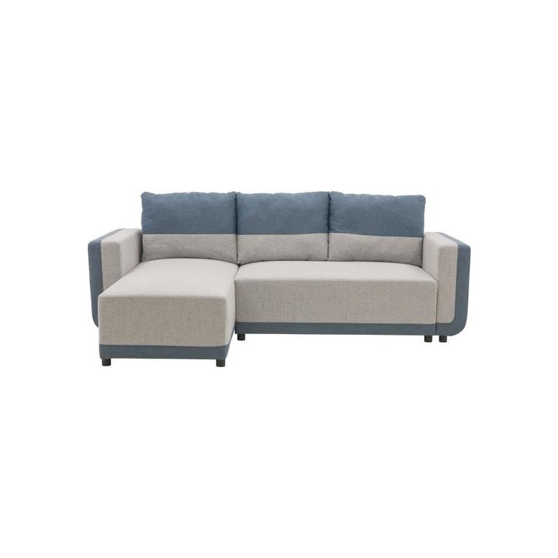 ELROY Canapé d'angle réversible 3-4 places - Tissu gris et bleu - L231 x H85 x P154 cm