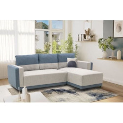 ELROY Canapé d'angle réversible 3-4 places - Tissu gris et bleu - L231 x H85 x P154 cm