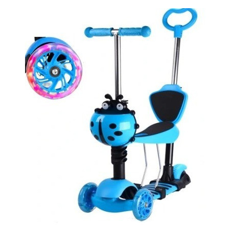 Mini Scooter - Scooter de selle avec 3 Roues - Tricycle - Avec barre de poussée - Roues LED - Bleu