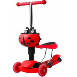 Mini Scooter - Scooter de selle avec 3 Roues - Tricycle - Avec barre de poussée - Roues LED - Rouge