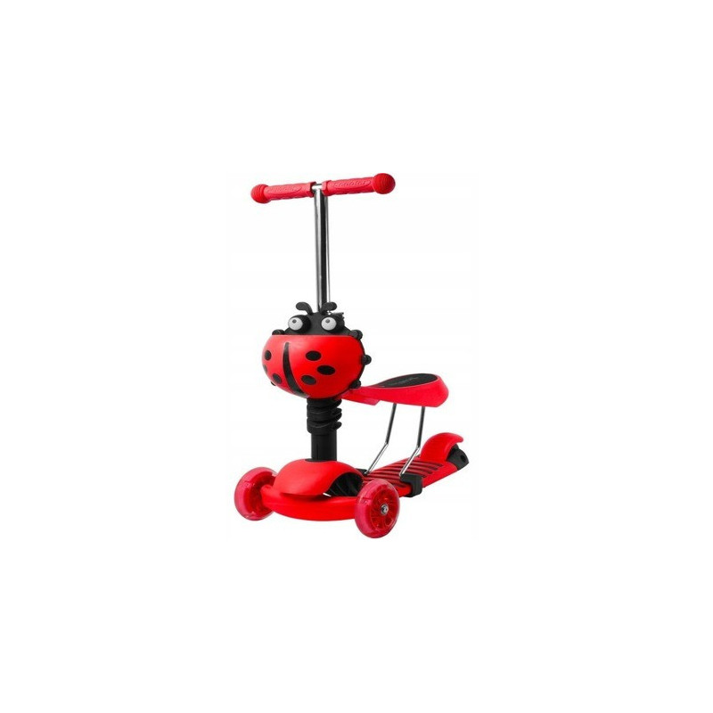 Mini Scooter - Scooter de selle avec 3 Roues - Tricycle - Avec barre de poussée - Roues LED - Rouge