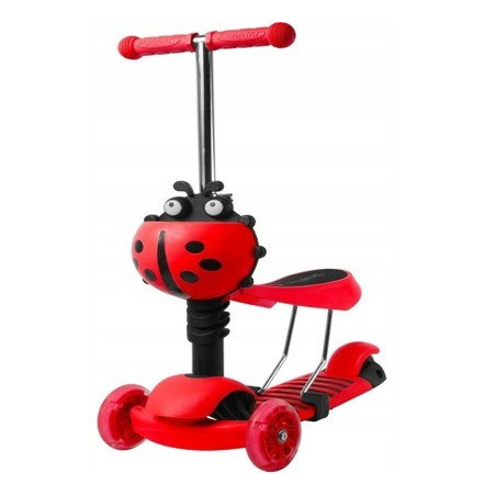 Mini Scooter - Scooter de selle avec 3 Roues - Tricycle - Avec barre de poussée - Roues LED - Rouge