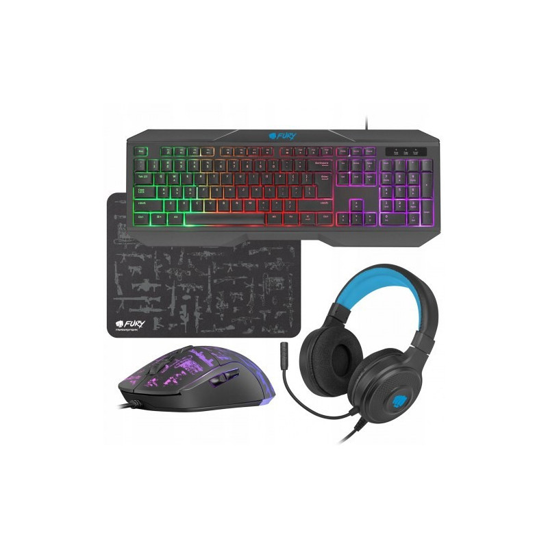 FURY THUNDERSTREAK 3.0 - 4EN1 - CLAVIER + SOURIS + TAPIS + CASQUE GAMER