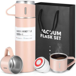 Bouteille Isotherme Coffret Cadeau, Gourde Isotherme Etanche Avec Tasse Et Couvercle, Mug Isotherme Cafe En Acier Inoxydable