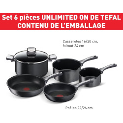 Tefal Batterie de cuisine 6 pièces, 2 poêles, 2 casseroles, 1 faitout avec couvercle,